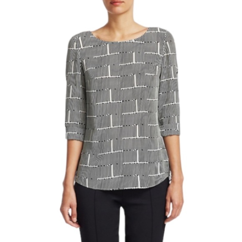 Akris Punto Mulberry Silk Letter-Print Blouse Long Sleeves